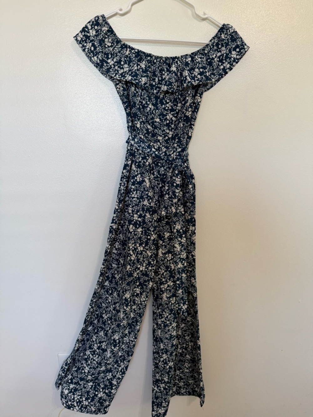 miami Navy and White Off-Shoulder Floral Jumpsuit